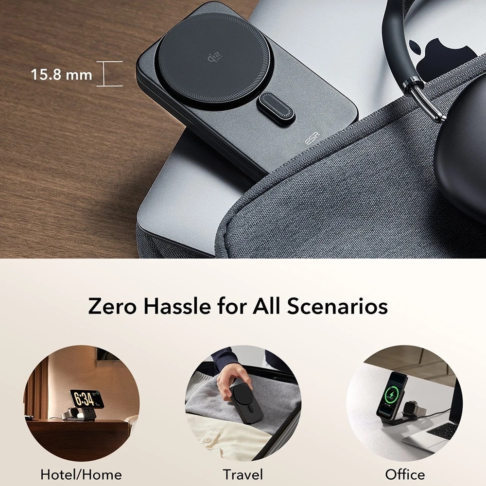 ESR - CryoBoost 3in1 Töltőállomás (2C569A) - Apple Eszközökhöz, 50W Adapterrel, Összehajtható, Gyors Töltés, Qi2, 35W - Fekete-3