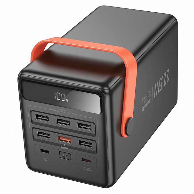 Hoco J142 100000 mAh QC PD 2,4A 22,5W beépített lámpával powerbank fekete-2