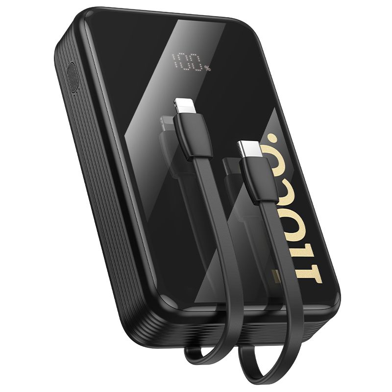 Hoco Q37A 20000 mAh QC PD 22,5W beépített USB-C + Lightning kábelekkel powerbank fekete-3