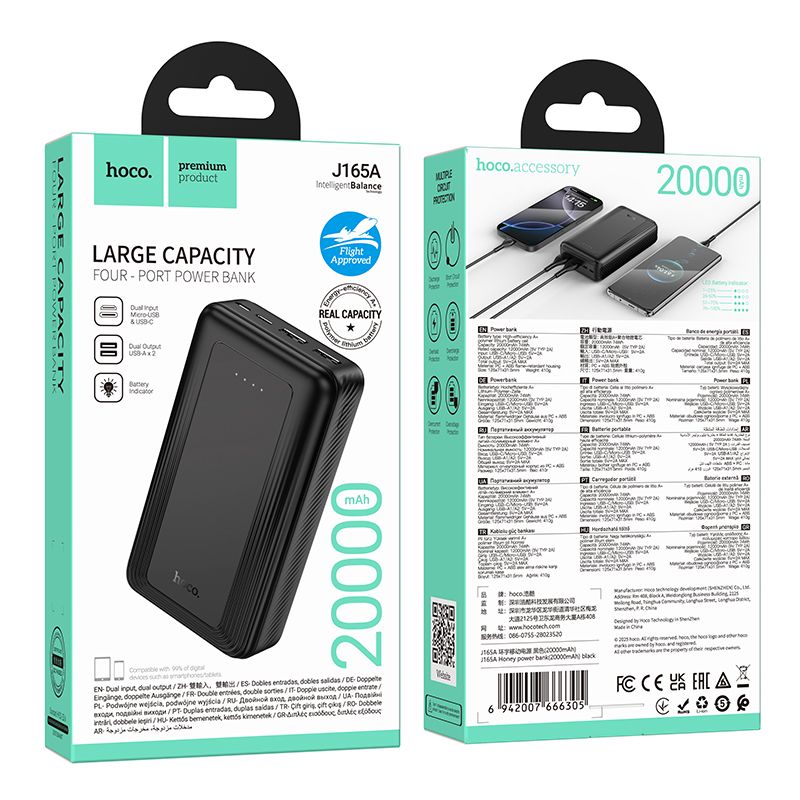 Hoco 20000 mAh 2A J165A powerbank fekete-7