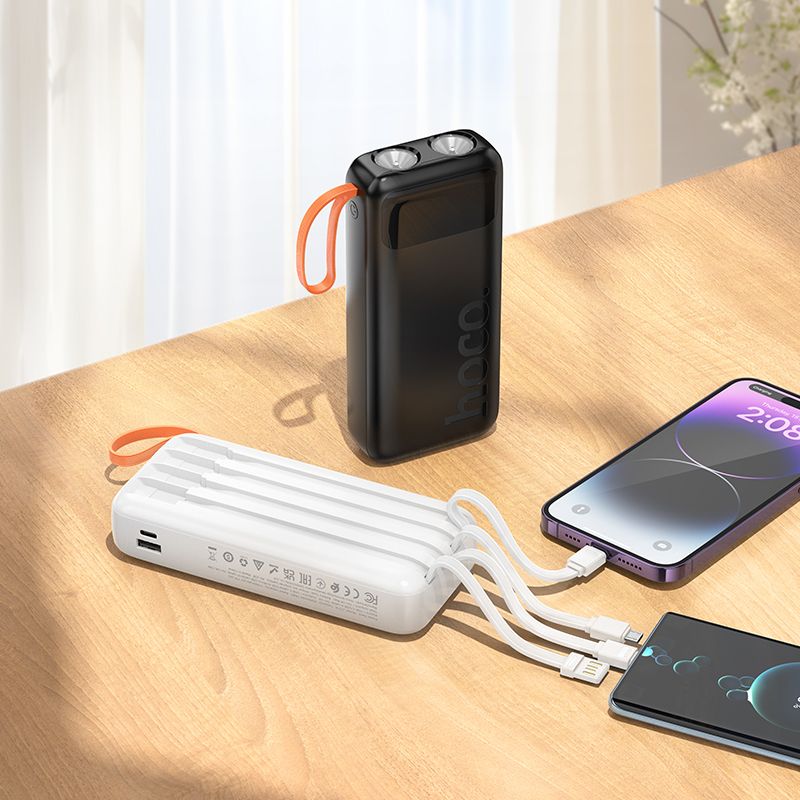 Hoco J151A 20000 mAh 2A powerbank beépített USB-A + USB-C + Lightning + Micro USB kábelekkel és dupla lámpával, fekete-4