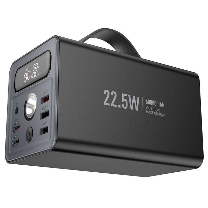 Hoco 60000 mAh QC PD 3A 22,5W DC12V beépített lámpával J138 fekete Powerbank-1