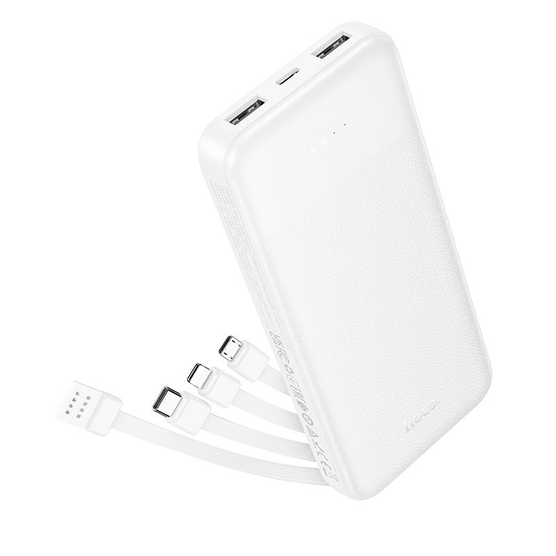 Hoco J163 10000 mAh 2A powerbank négy beépített kábellel USB-A + USB-C + Lightning + Micro USB fehér-0