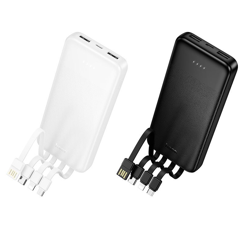 Hoco J163 10000 mAh 2A powerbank négy beépített kábellel USB-A + USB-C + Lightning + Micro USB fehér-2