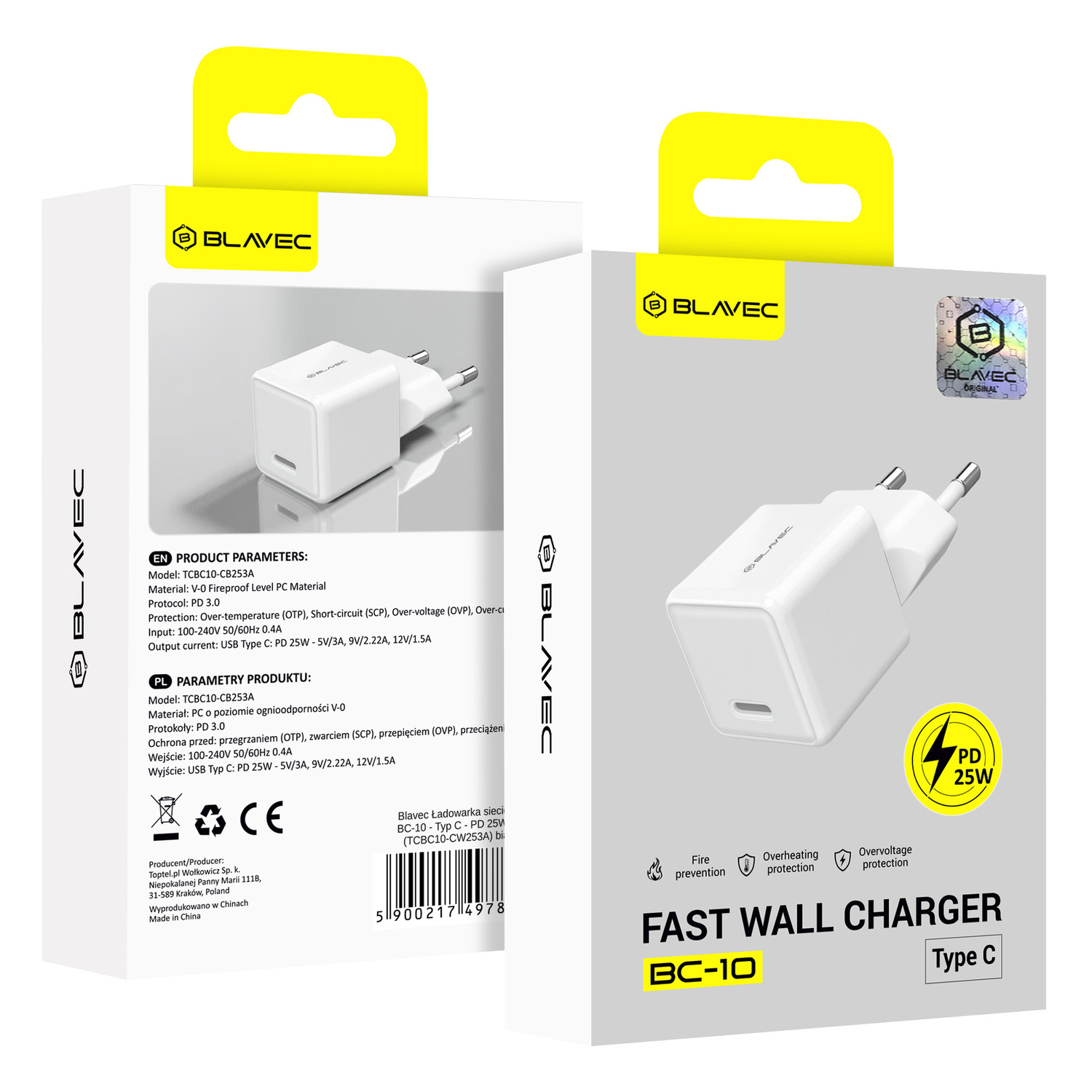 Blavec fali töltő BC-10 - Type C - PD 25W 3A (TCBC10-CW253A) fehér-5