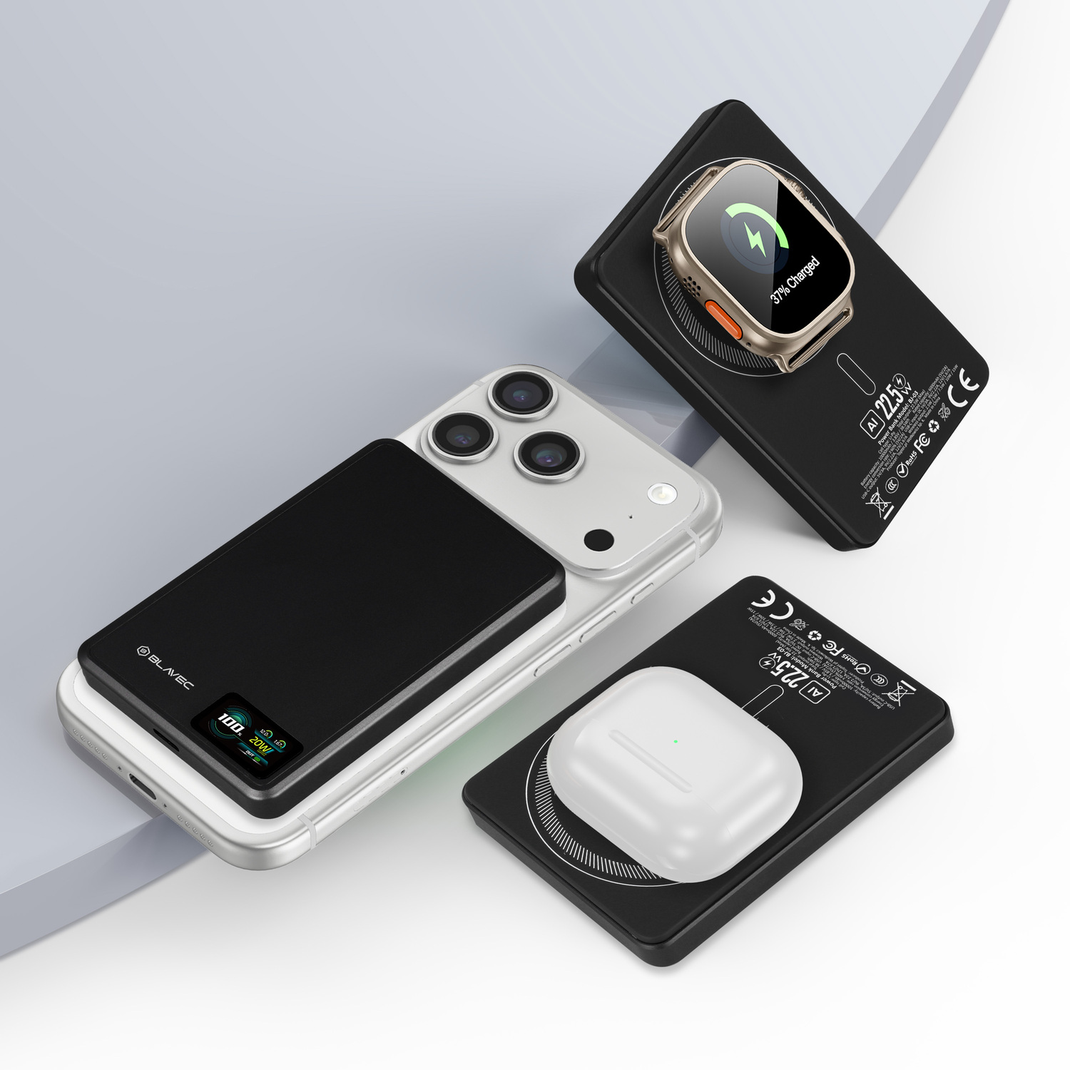 Blavec Power Bank 10000mAh BJ-03 Slim 13,5mm - Type C - 22,5W mágneses Magsafe 3 az 1-ben (PBBJ03-MC10B) fekete alumínium-3