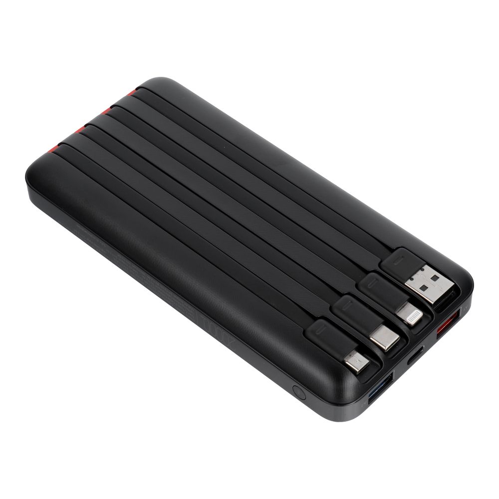 Charmast W2089 PD3.0 3A 22,5W 20000 mAh powerbank beépített USB-A / USB-C / Lightning / Micro USB kábelekkel fekete-1