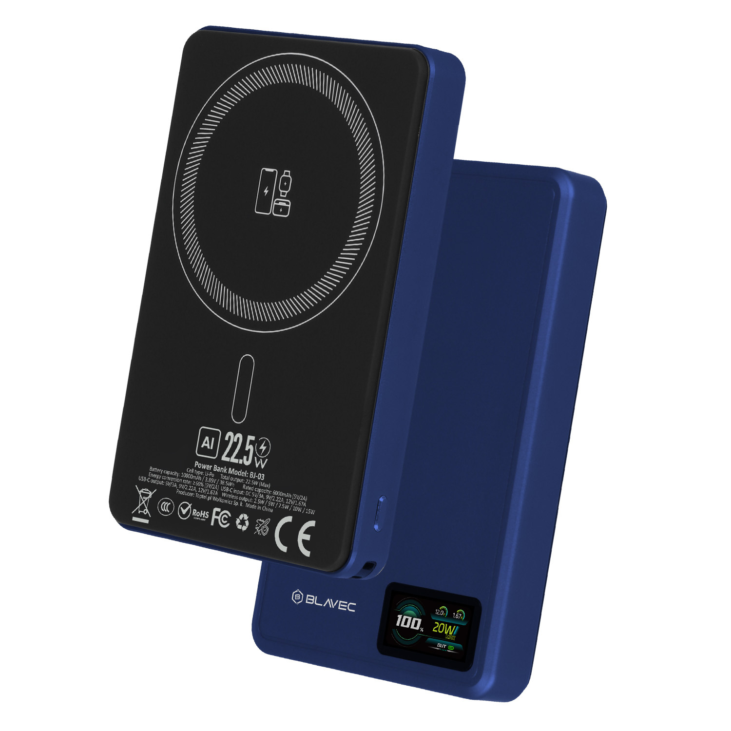 Blavec Powerbank 10000 mAh BJ-03 Slim, 22,5 W MagSafe 3 az 1-ben (PBBJ03-MC10N) sötétkék alumínium mágneses-1
