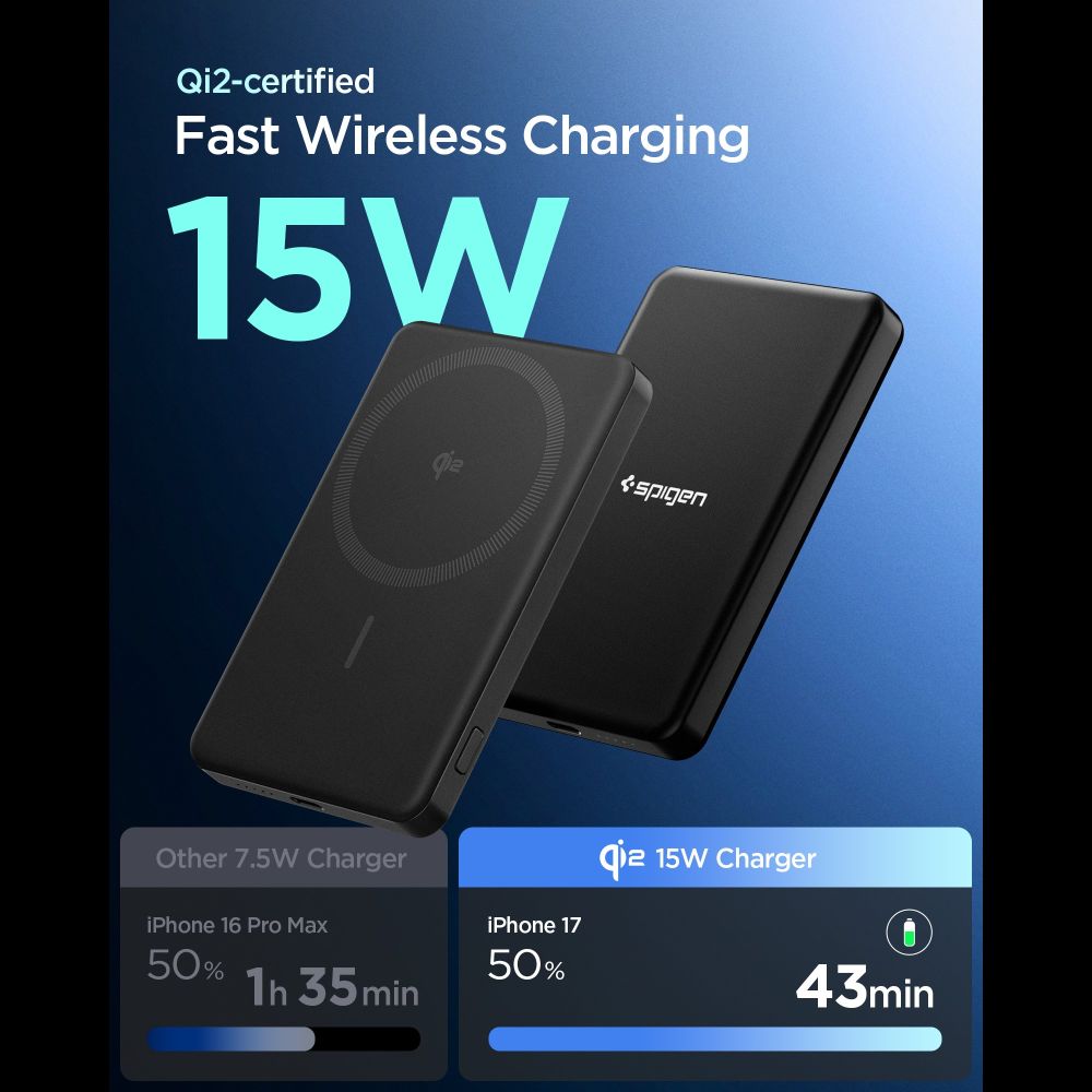 Spigen EA2205MQ Essential MagSafe Power Bank 5000mAh 22.5W Qi2 fekete-1