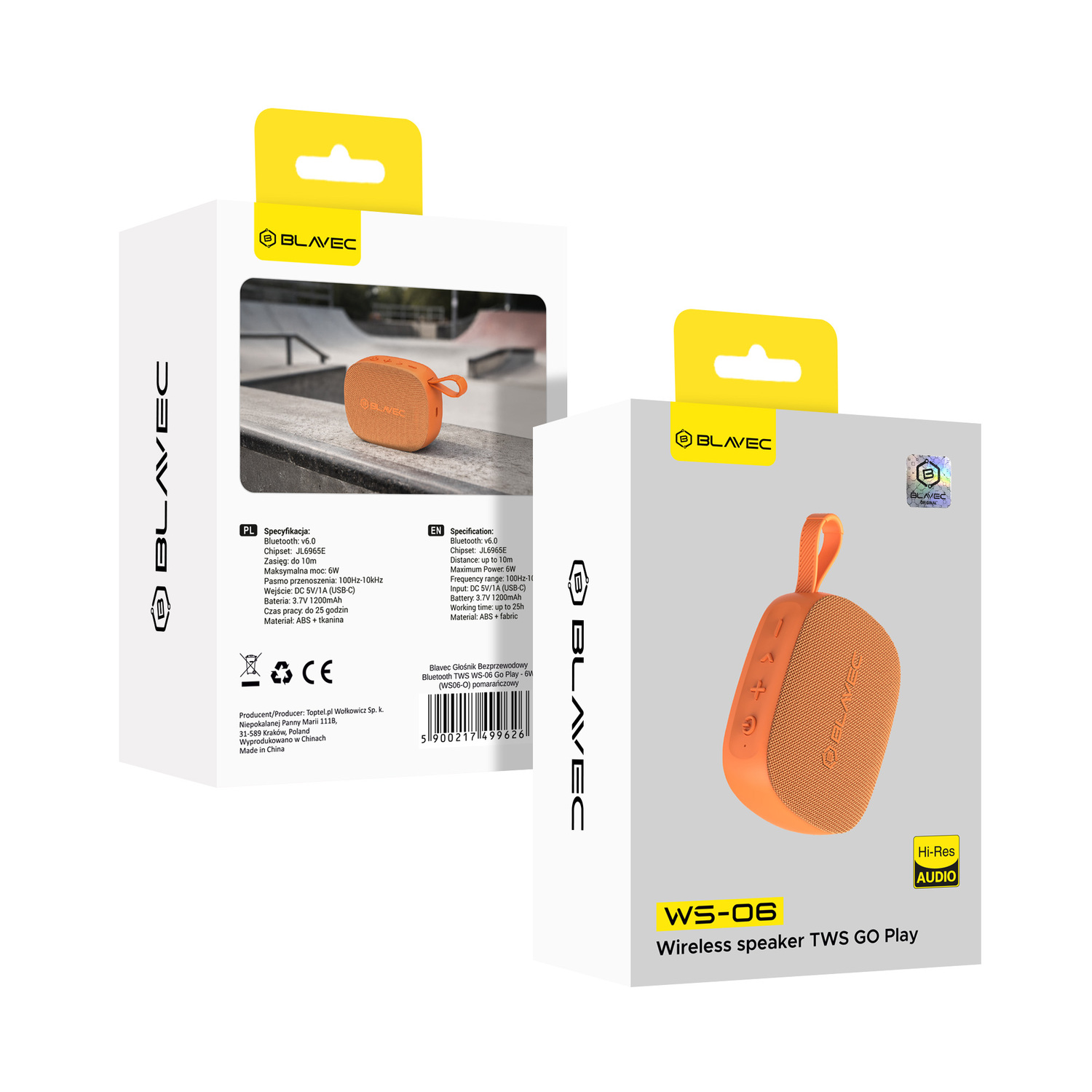 Blavec hordozható Bluetooth hangszóró TWS WS-06 Go Play - 6W (WS06-O) kozmikus narancssárga-2
