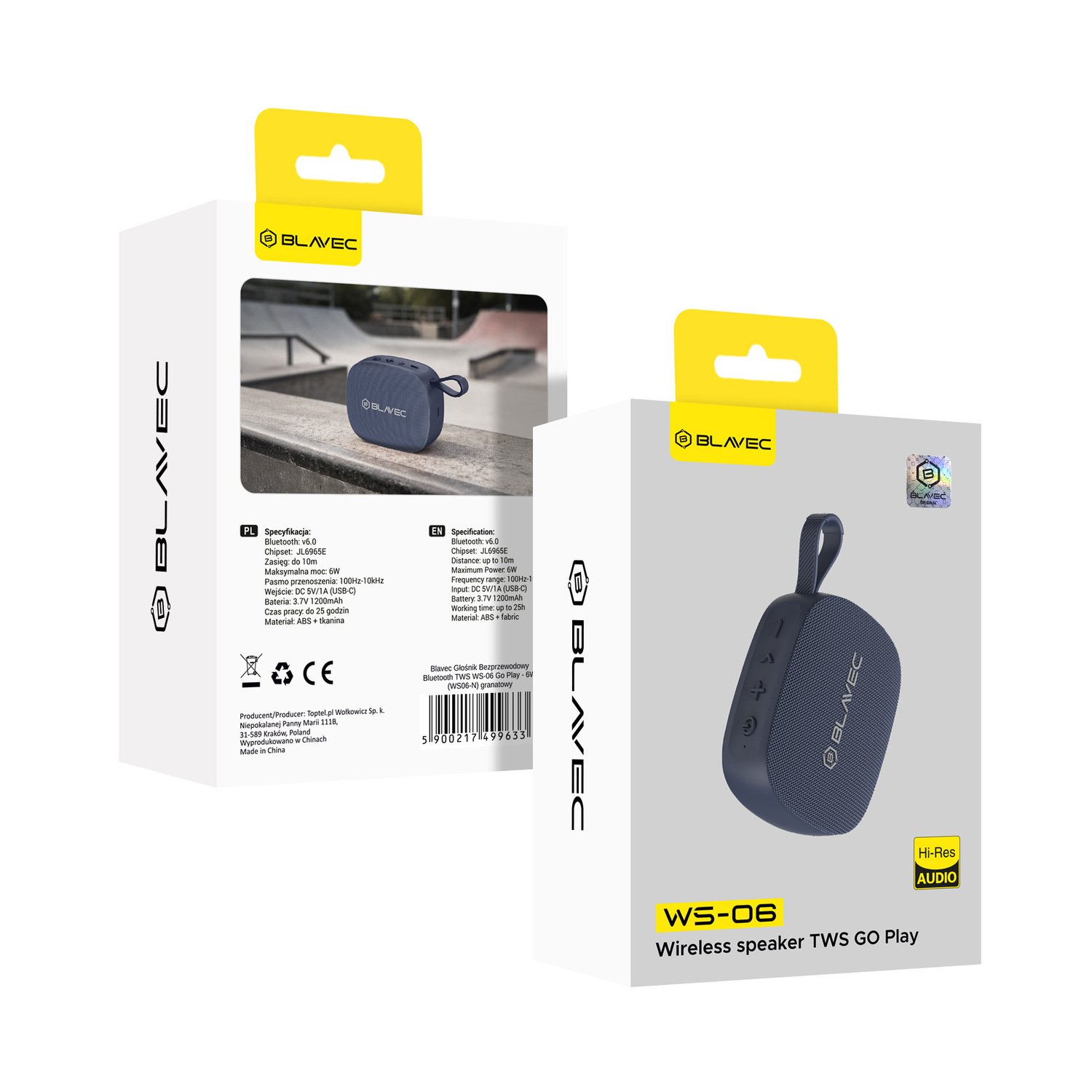 Blavec Hordozható Bluetooth Hangszóró TWS WS-06 Go Play - 6W (WS06-N) tengerészkék-2