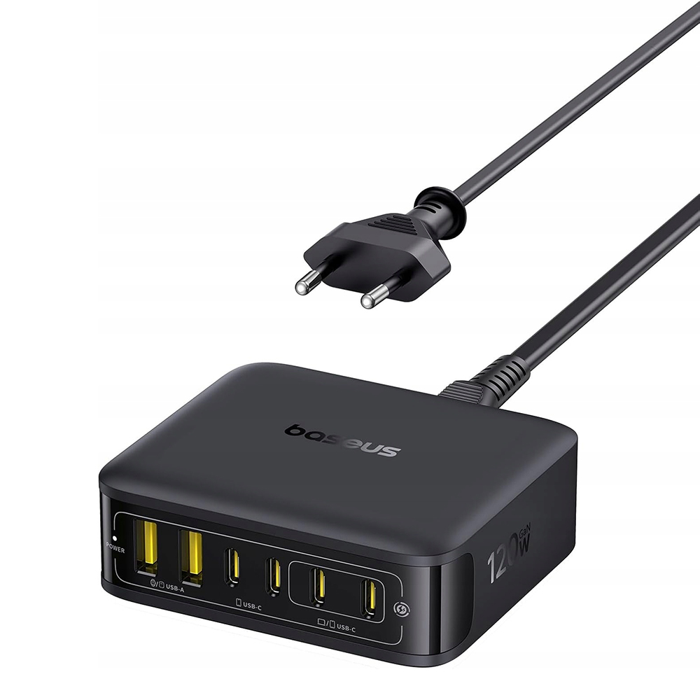 Baseus Fali töltő EnerFill FH21 (E0120T00) - 4x Type-C, 2x USB, 120W, GaN technológia, 1.5m - Fekete-0