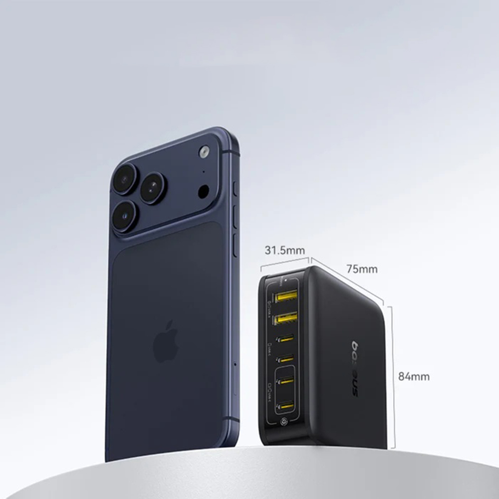 Baseus Fali töltő EnerFill FH21 (E0120T00) - 4x Type-C, 2x USB, 120W, GaN technológia, 1.5m - Fekete-6