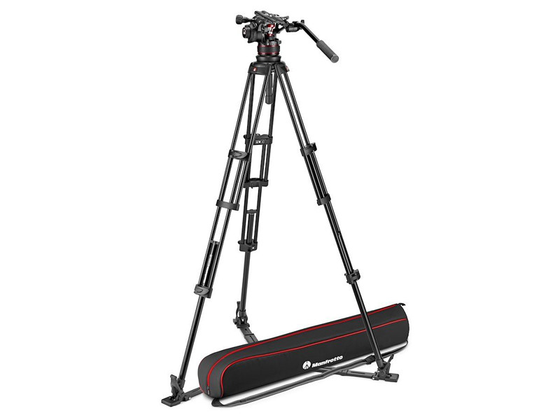 Manfrotto Nitrotech 612 video fej + karbon állvány földterpesz, ikerláb-0