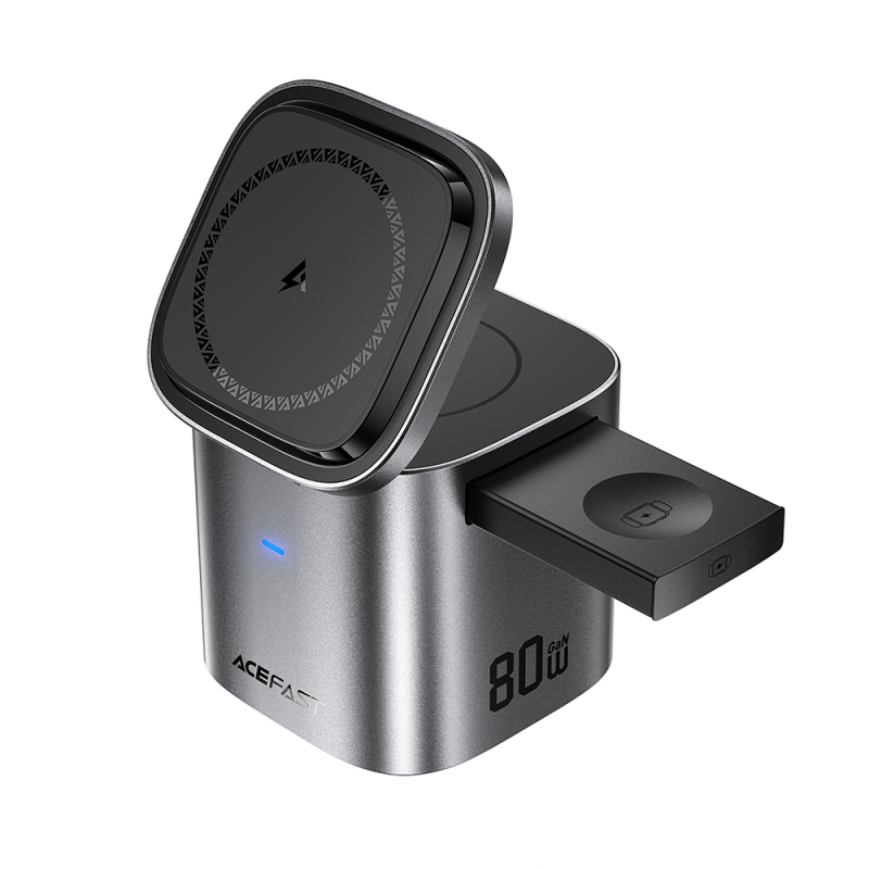 Asztali Töltőállomás Acefast Z9 QI 6in1, 80W, 1 x USB-A - 1 x USB-C, USB-C kábellel, Fekete Magsafe-0