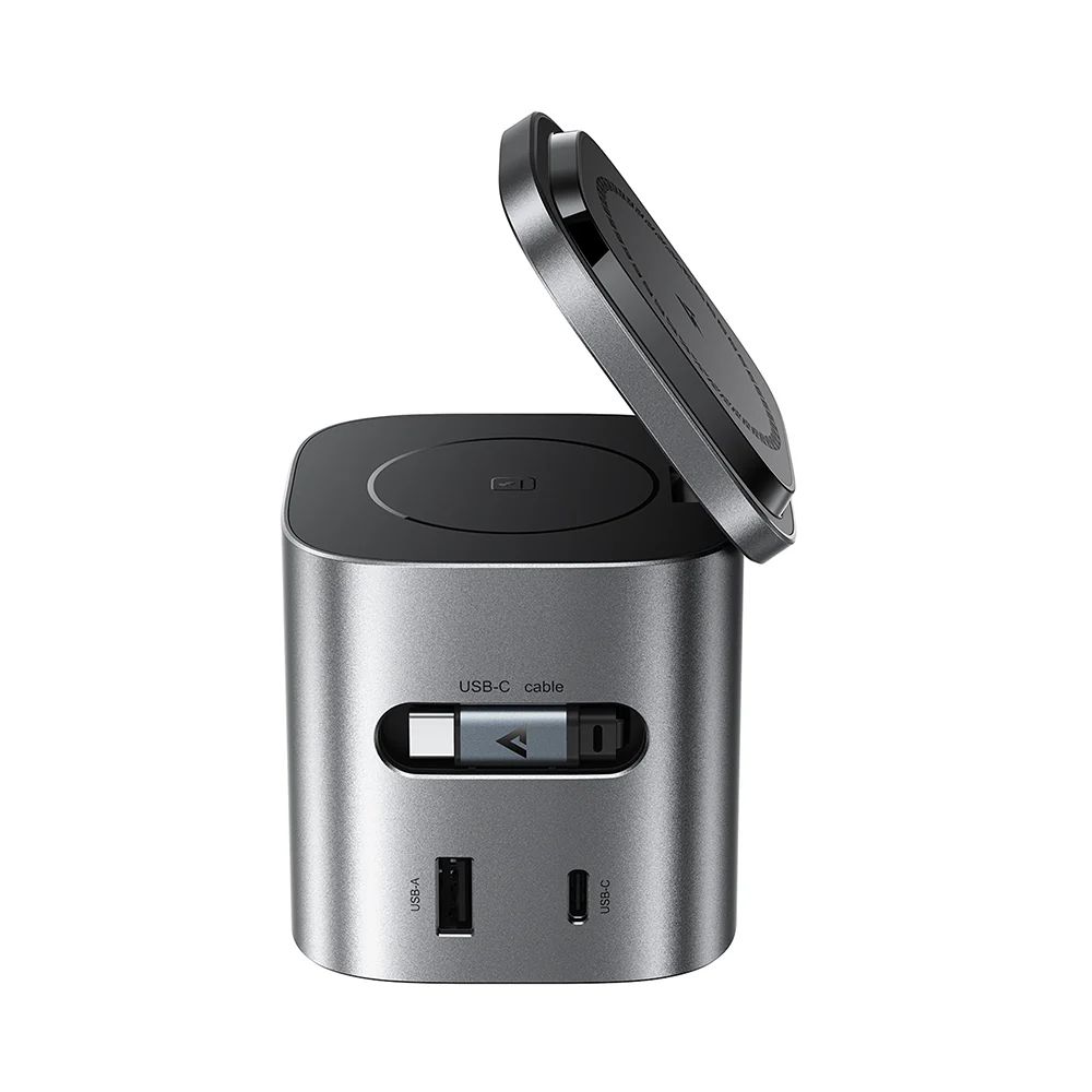 Asztali Töltőállomás Acefast Z9 QI 6in1, 80W, 1 x USB-A - 1 x USB-C, USB-C kábellel, Fekete Magsafe-3