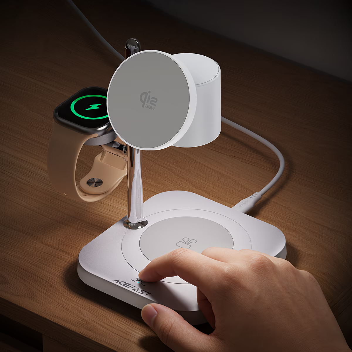 Acefast E39 3in1, 32.5W, 1.67A, Fehér vezeték nélküli töltő Magsafe-3