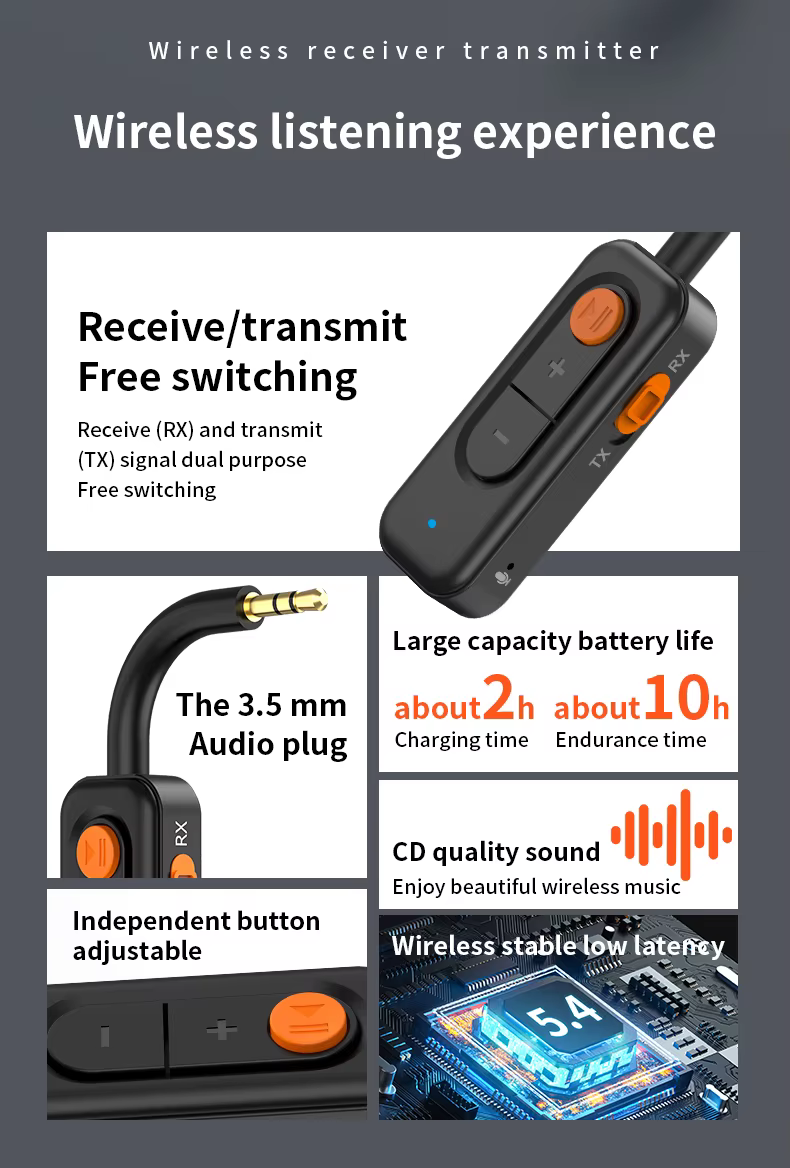 M1 AUX Bluetooth 5.4 vezeték nélküli zeneadapter 3.5mm AUX adapter-5