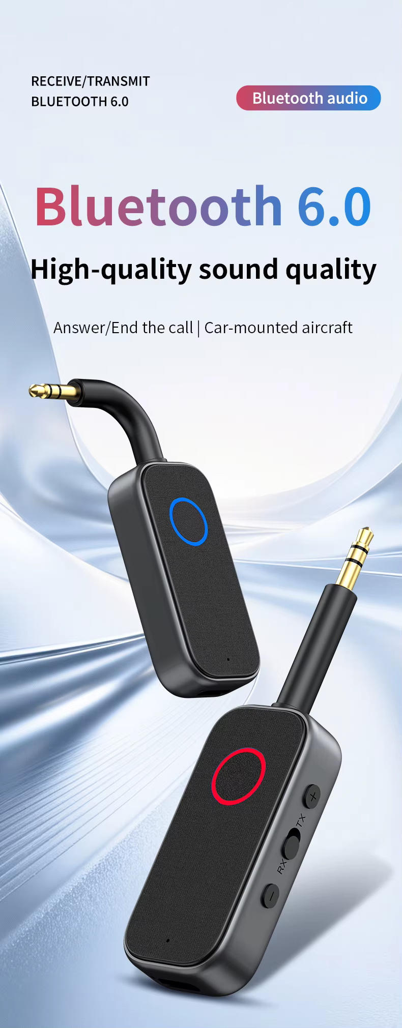 M2 2 az 1-ben Bluetooth 6.0 audio adapter vevő és adó autóhoz, TV-hez és fejhallgatóhoz-7