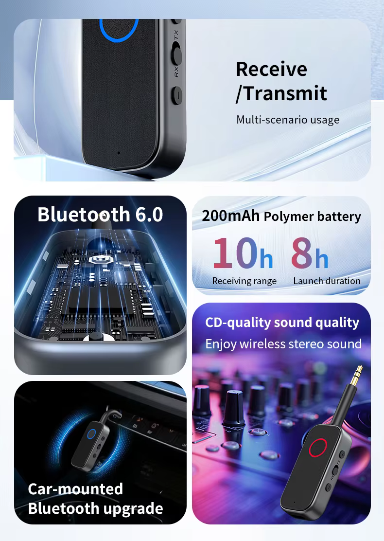 M2 2 az 1-ben Bluetooth 6.0 audio adapter vevő és adó autóhoz, TV-hez és fejhallgatóhoz-4
