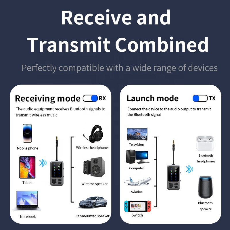 M3 Bluetooth 5.4 AUX transmitter autóhoz, TV-hez és vezeték nélküli fejhallgatóhoz-12