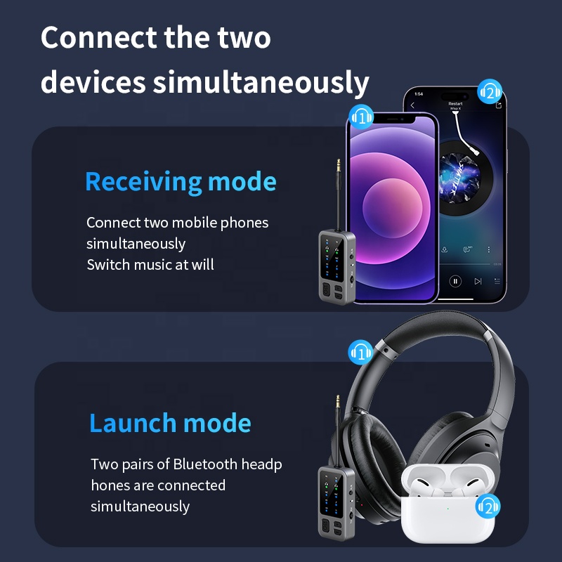 M3 Bluetooth 5.4 AUX transmitter autóhoz, TV-hez és vezeték nélküli fejhallgatóhoz-13