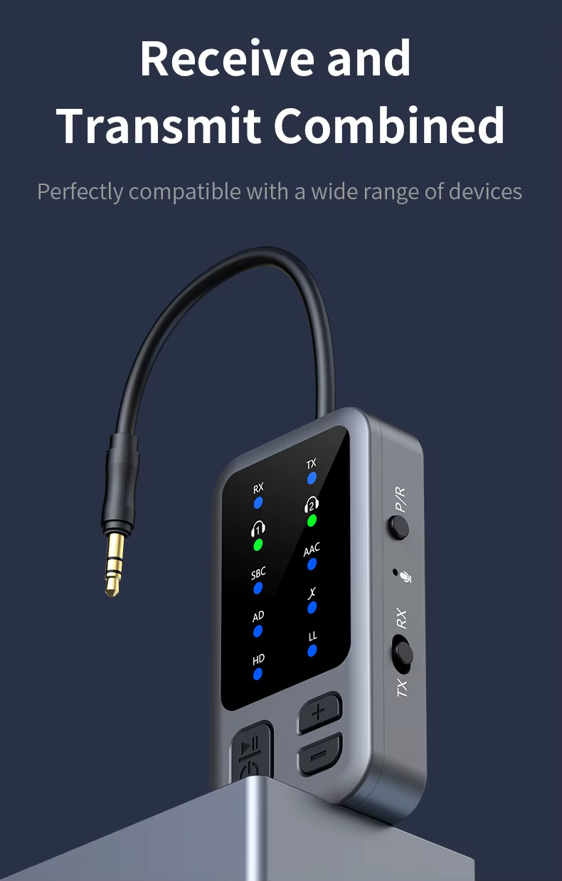 M3 Bluetooth 5.4 AUX transmitter autóhoz, TV-hez és vezeték nélküli fejhallgatóhoz-3