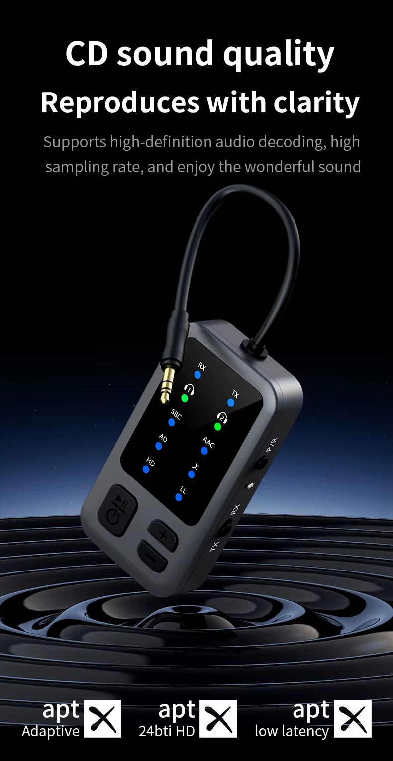 M3 Bluetooth 5.4 AUX transmitter autóhoz, TV-hez és vezeték nélküli fejhallgatóhoz-10