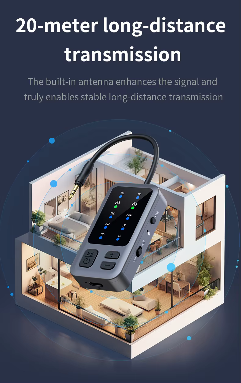 M3 Bluetooth 5.4 AUX transmitter autóhoz, TV-hez és vezeték nélküli fejhallgatóhoz-8
