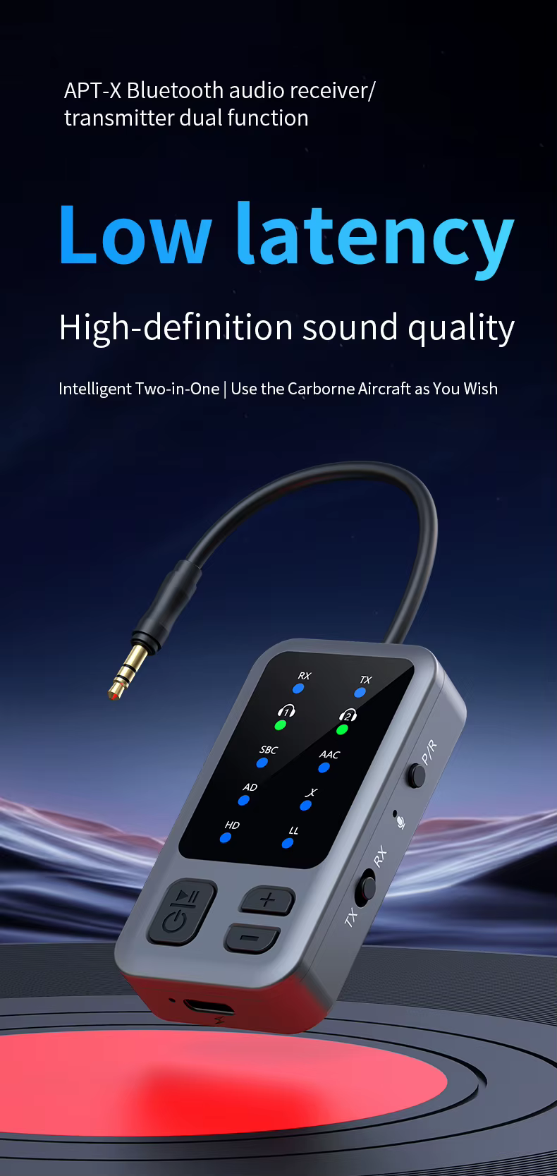 M3 Bluetooth 5.4 AUX transmitter autóhoz, TV-hez és vezeték nélküli fejhallgatóhoz-4