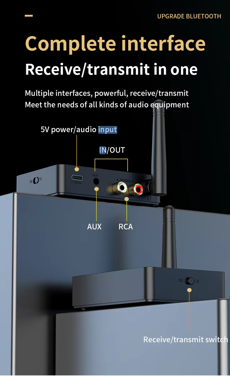 D600 alacsony késleltetésű 2 az 1-ben Bluetooth 5.3 AUX adapter vevő és adó párosítással-14