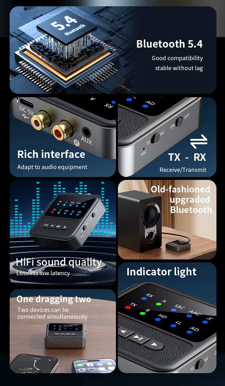 BT200 Bluetooth 5.4 audio adapter 2 fejhallgatóhoz – 2 az 1-ben transmitter és receiver-3