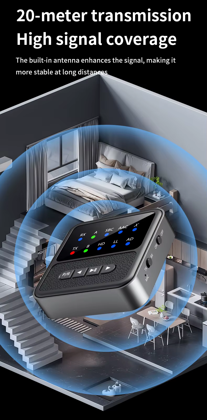 BT200 Bluetooth 5.4 audio adapter 2 fejhallgatóhoz – 2 az 1-ben transmitter és receiver-19