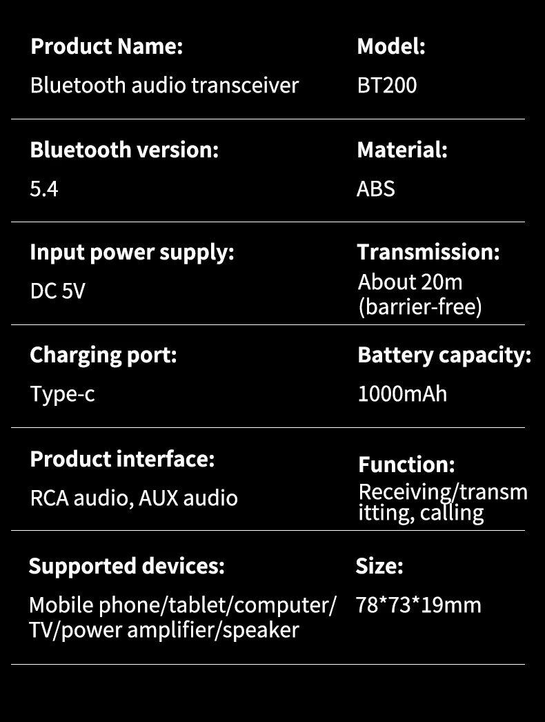 BT200 Bluetooth 5.4 audio adapter 2 fejhallgatóhoz – 2 az 1-ben transmitter és receiver-16