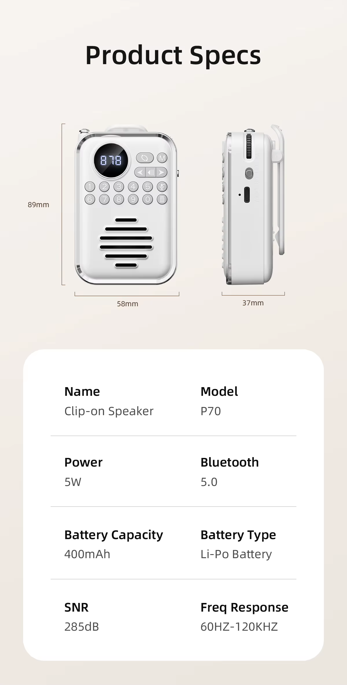 P70 retro mini FM rádió, Bluetooth hangszóró rádióval, teleszkópos antennával és TF kártya támogatással fekete Zsebrádió-3