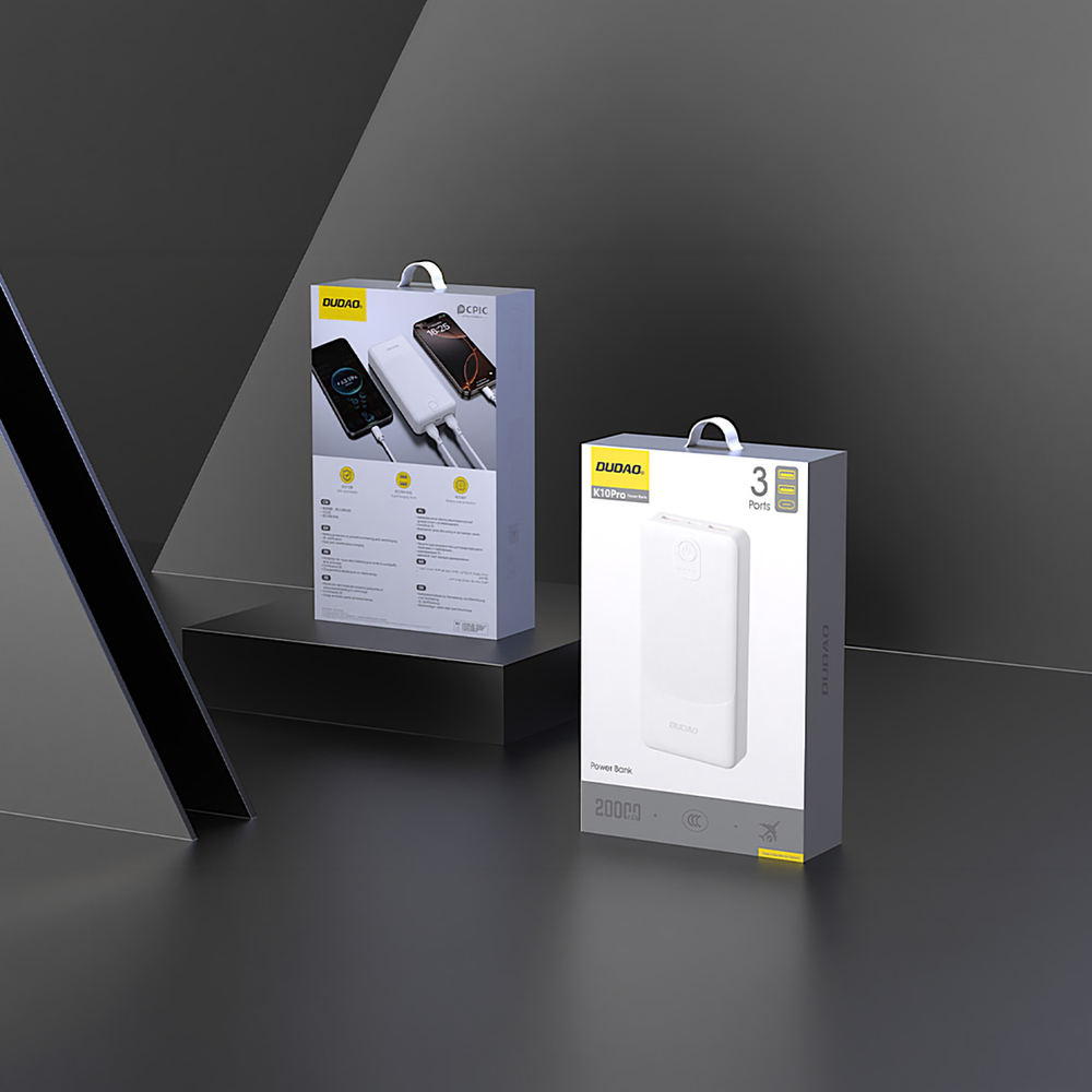Dudao K10Pro külső akkumulátor 2,4 A 20000 mAh 2 x USB-A - fehér-3