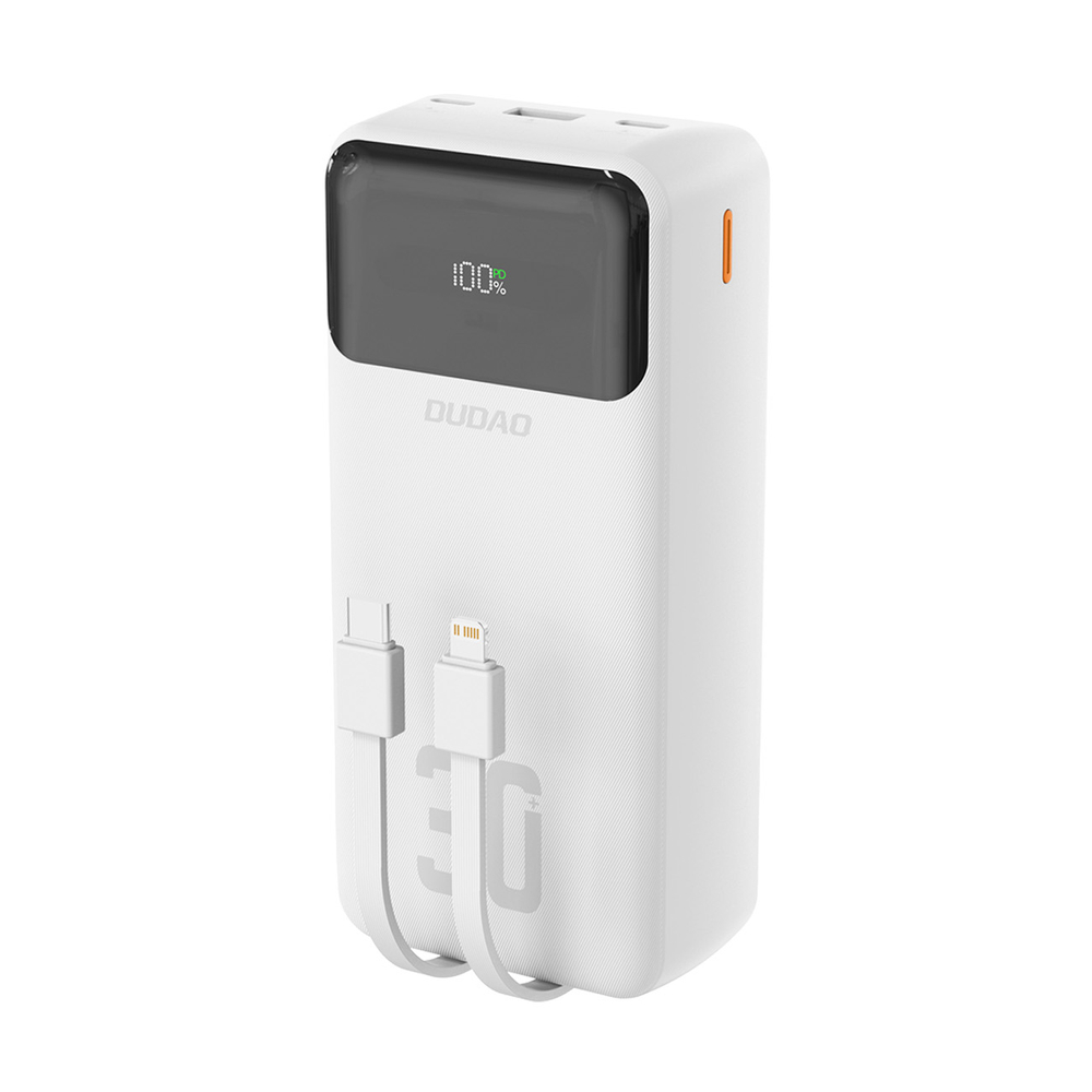 Dudao K15Max 30000mAh PD 22,5 W külső akkumulátor beépített USB-C és Lightning kábelekkel - fehér-0