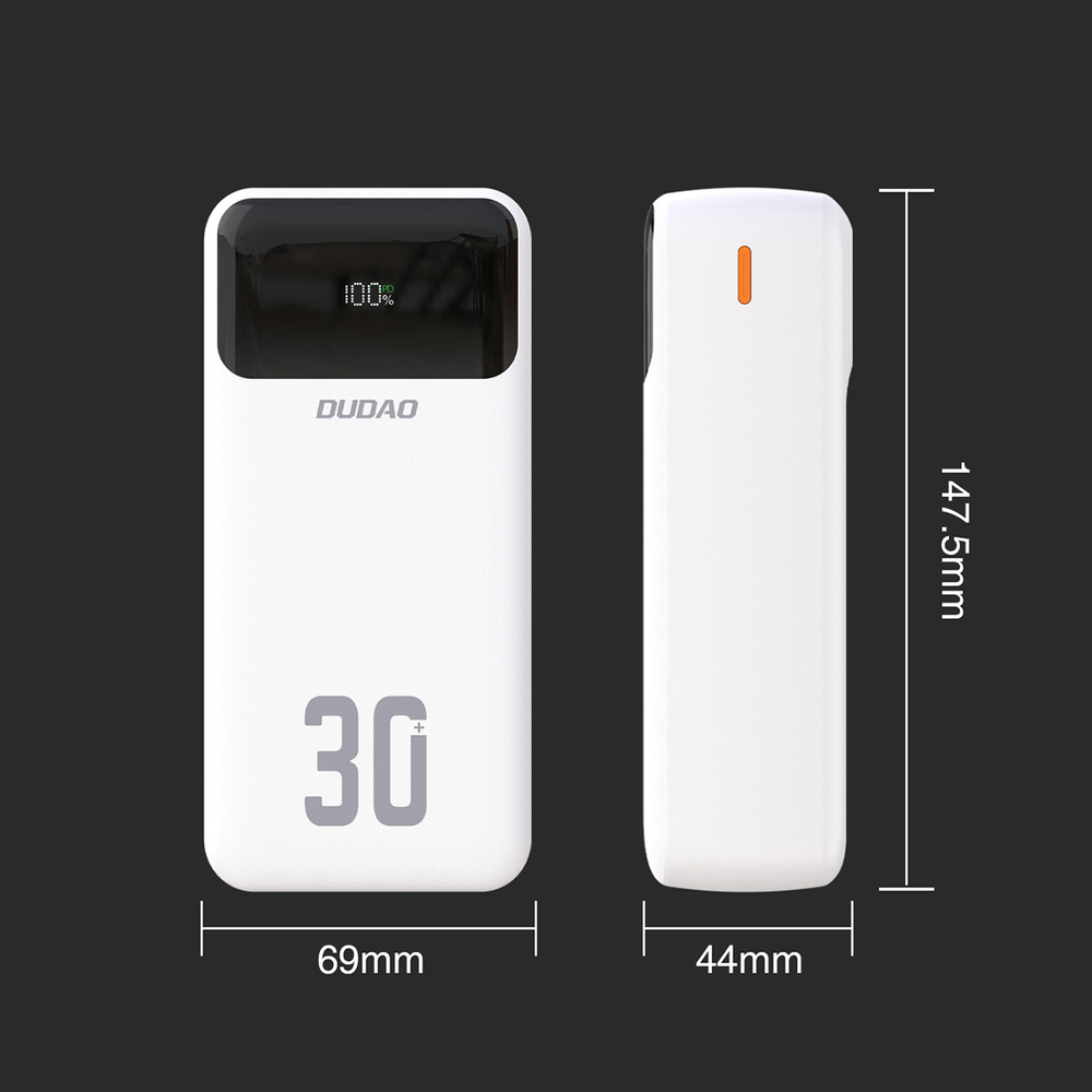 Dudao K15Max 30000mAh PD 22,5 W külső akkumulátor beépített USB-C és Lightning kábelekkel - fehér-3