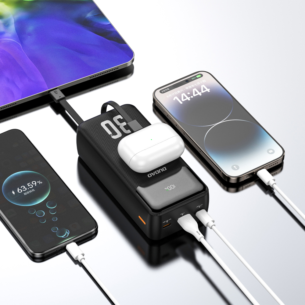 Dudao K15Max 30000mAh PD 22,5 W külső akkumulátor beépített USB-C és Lightning kábelekkel - fehér-4