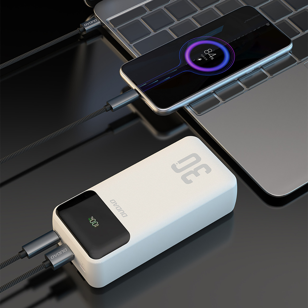 Dudao K15Max 30000mAh PD 22,5 W külső akkumulátor beépített USB-C és Lightning kábelekkel - fehér-5