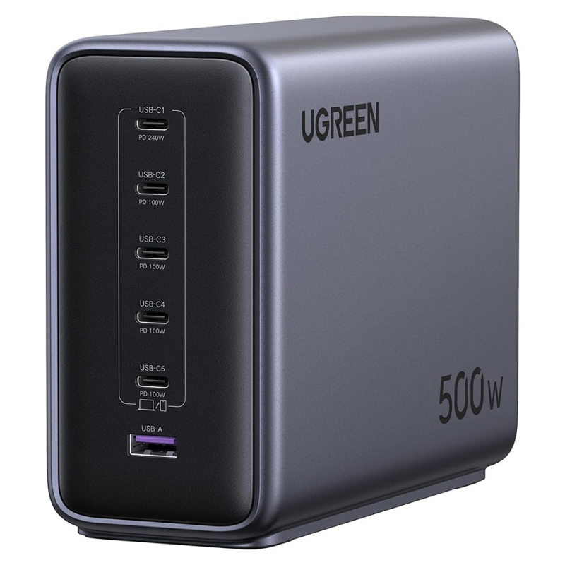 UGREEN Nexode X759 (55550B) asztali töltő, 500W, 5A, 1 x USB-A - 5 x USB-C, Szürke-0