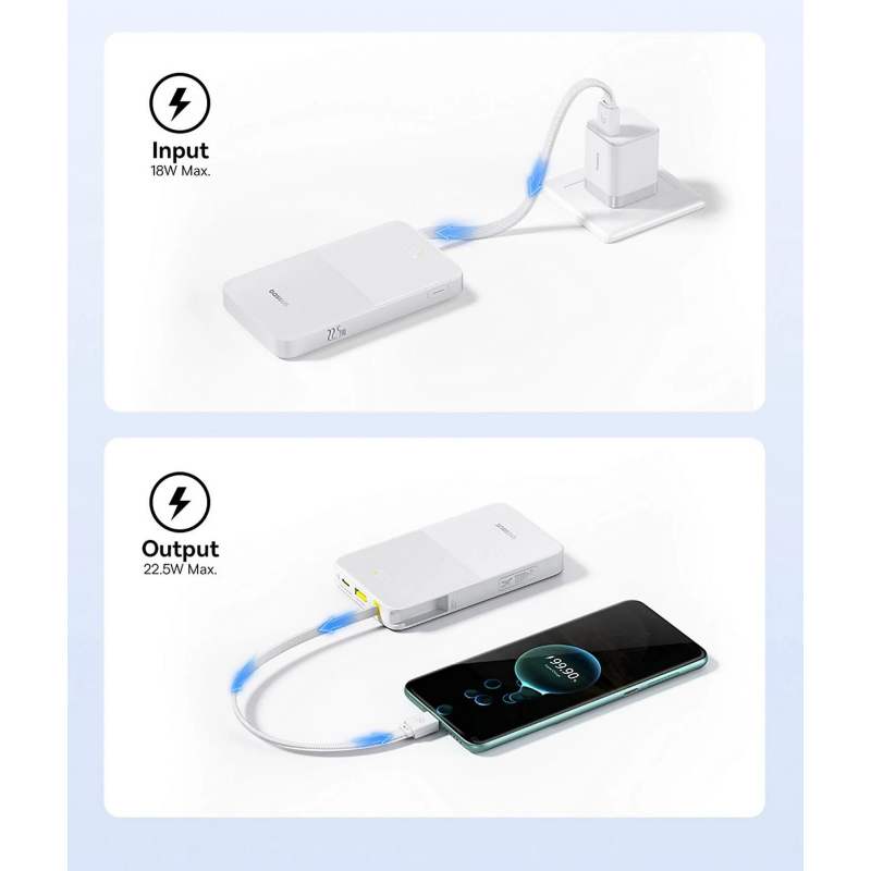 Powerbank Baseus EnerFill Bipow2 Pro, 10000mAh, 22.5W, QC + PD, Fehér E0027601-1