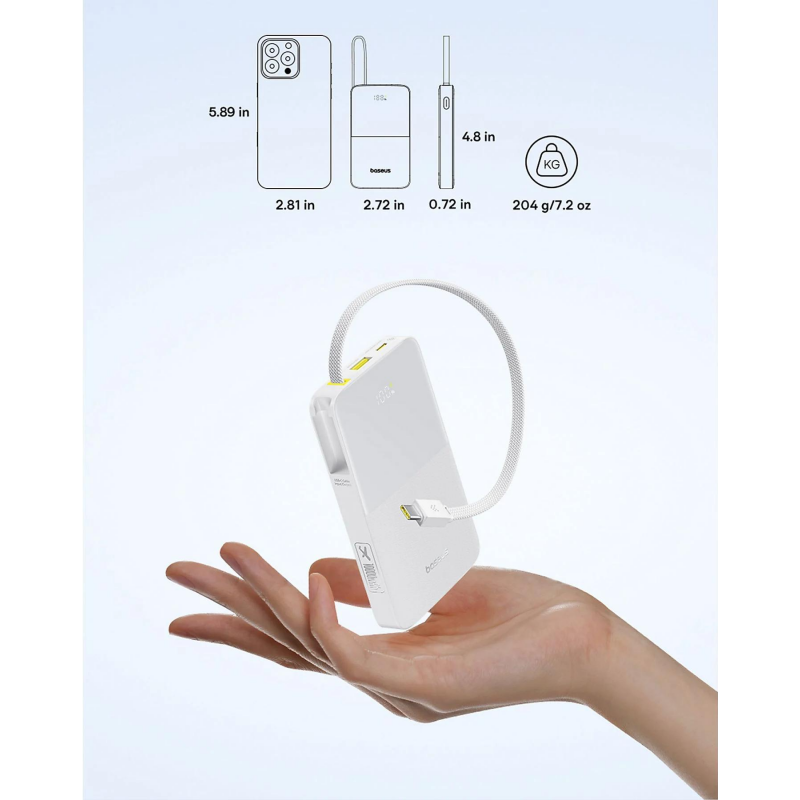 Powerbank Baseus EnerFill Bipow2 Pro, 10000mAh, 22.5W, QC + PD, Fehér E0027601-2