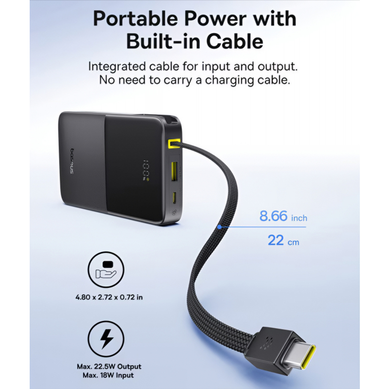 Powerbank Baseus EnerFill Bipow2 Pro, 10000mAh, 22.5W, QC + PD, Fekete E0027600-4