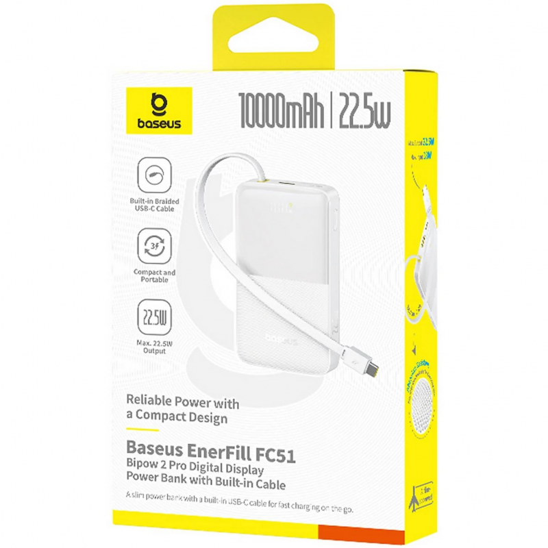 Powerbank Baseus EnerFill Bipow2 Pro, 10000mAh, 22.5W, QC + PD, Fehér E0027601-4