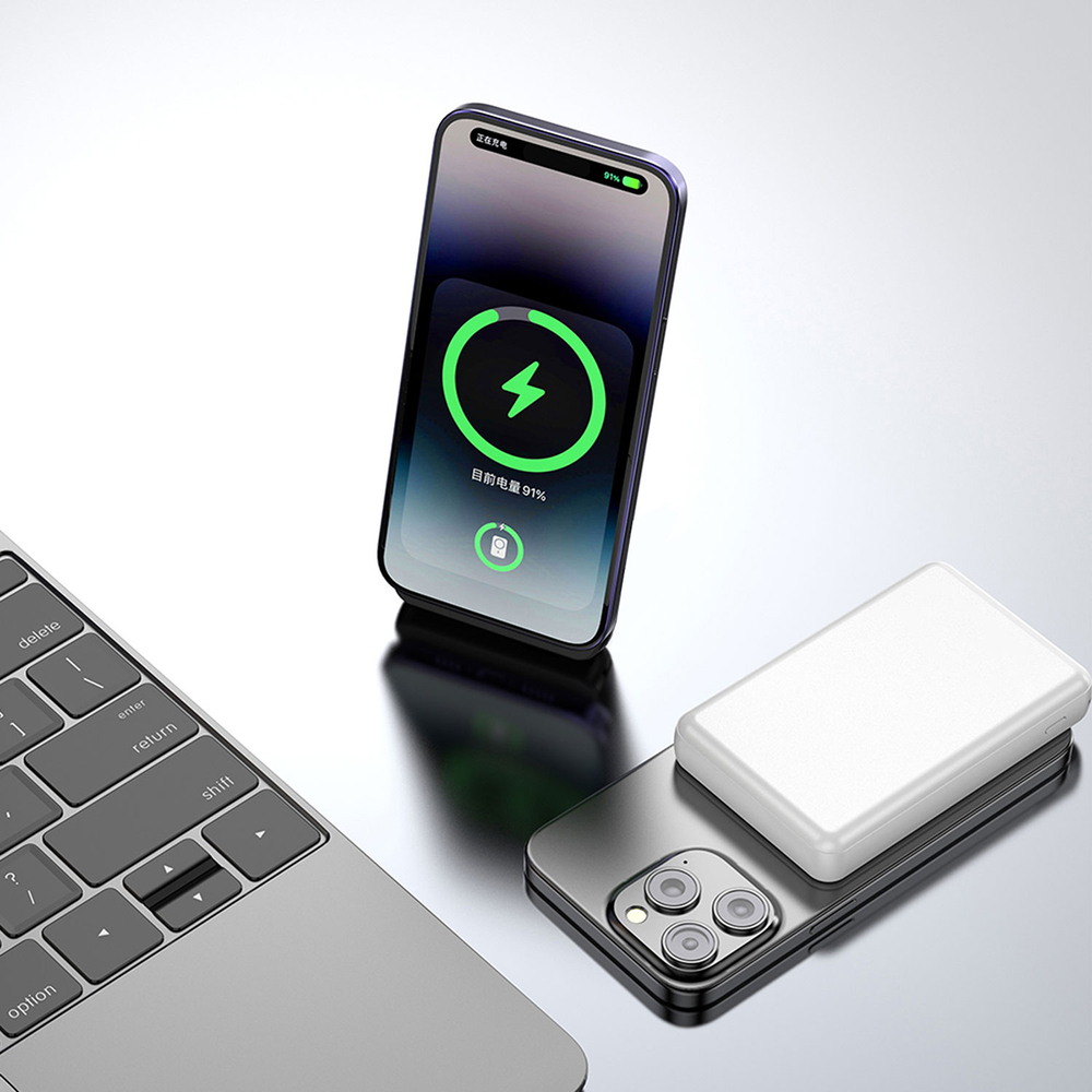 Dudao K14S Mágneses Power Bank 20W 5000mAh 1x USB-A 1x USB-C - Fehér-3