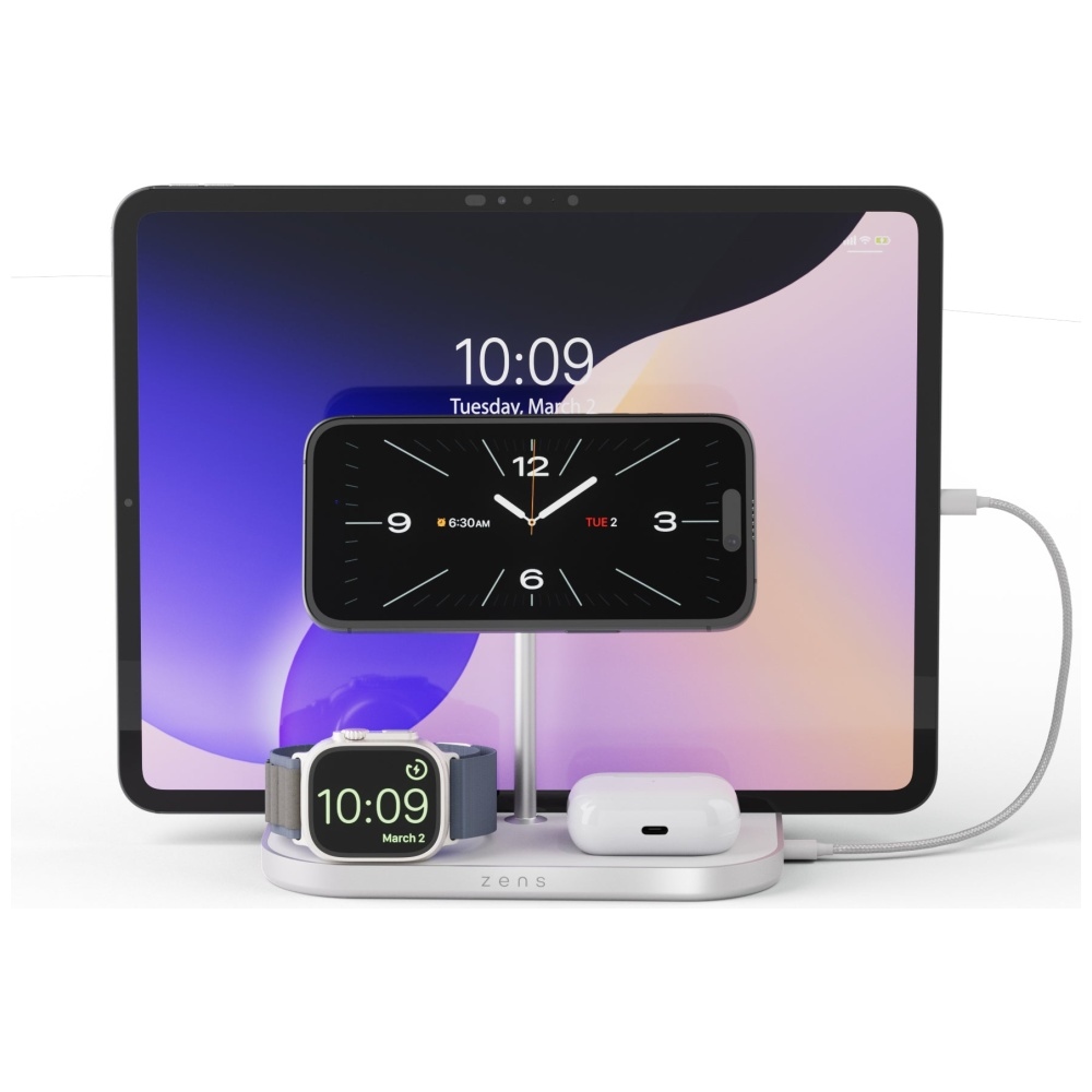 Zens 4 az 1-ben Qi 2.0 60 W USB-C mágneses indukciós töltő ezüst-2