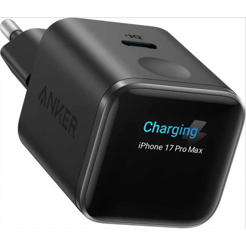 Fali Töltő Anker Nano Töltő Kijelzővel, 45W, 3A, 1 x USB-C, Fekete A121DG11-0
