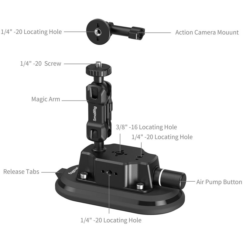 Smallrig 5842 Car Suction Cup Support 7.6 × 15 cm for Action Cameras-1
