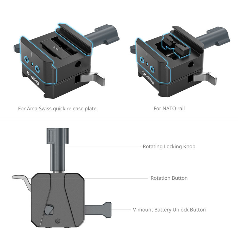 Smallrig 5690 V-Mount Battery Mount Plate Kit for Arca-Swiss Plate / NATO Rail-1